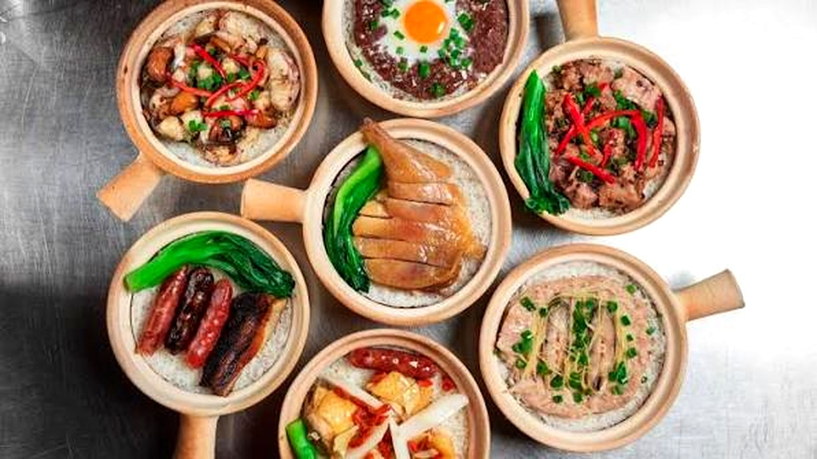 Claypot rice with different toppings — sausage, chicken, ribs, beef