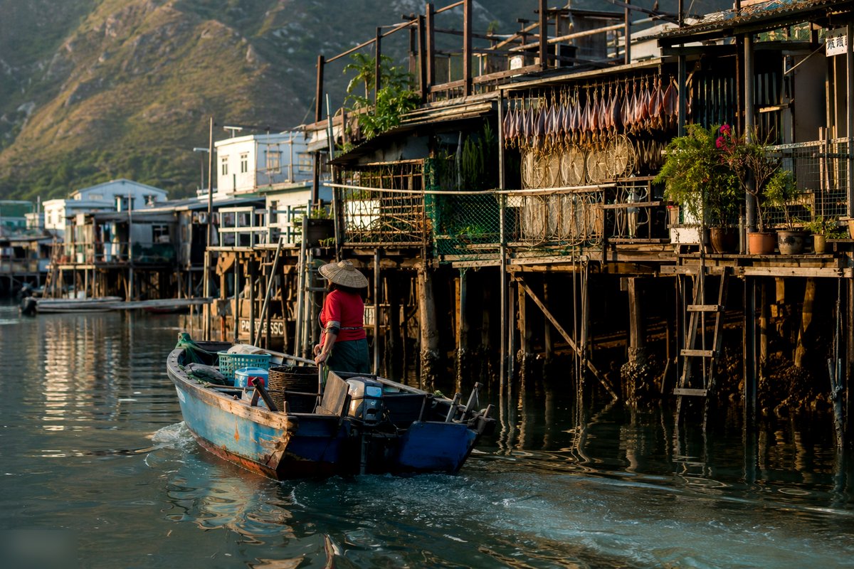 Stilt houses and fishing boat in Tai O, Hong Kong