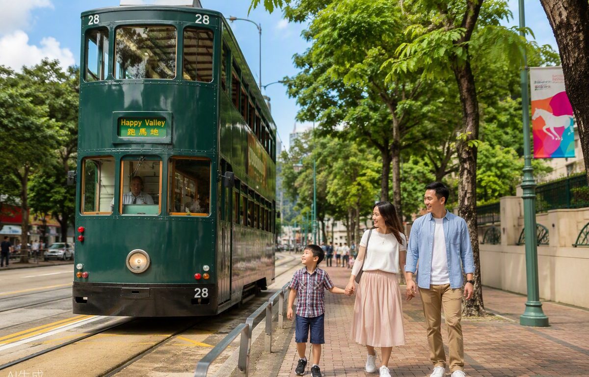 Family enjoying Hong Kong city views