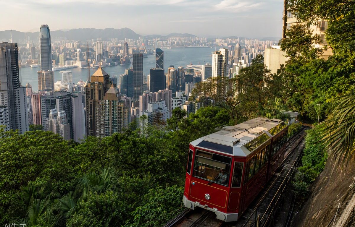 Peak Tram view over Hong Kong skyline
